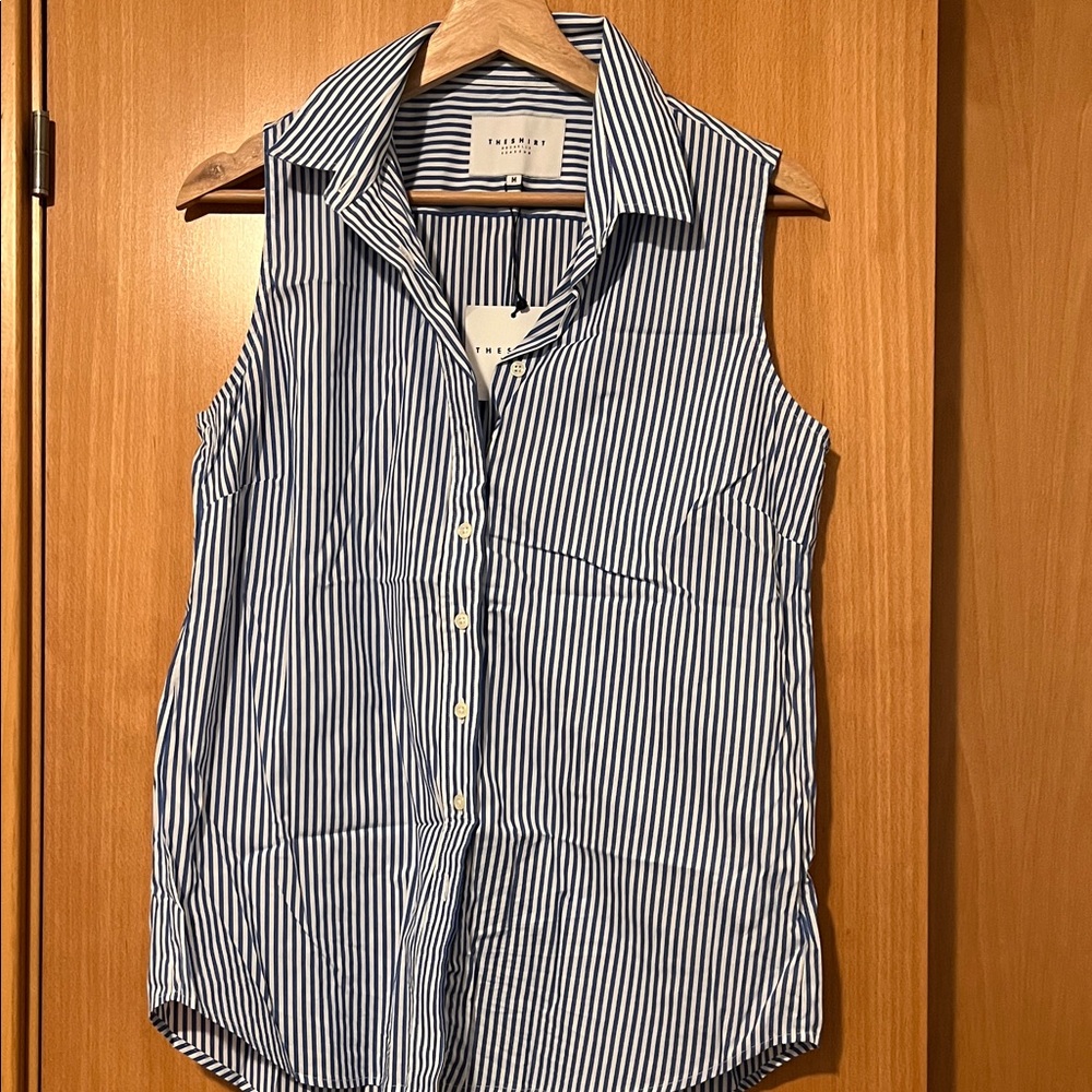 Theshirt Navy and White Striped Button-Up Blouse